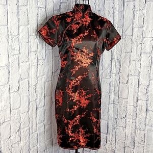 Chic Star Black Red Floral Cheongsam Qipao Dress Size 5/6 NWOT